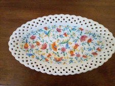 Vintage Floral Oval Serving Bowl From Germany Woven Edge 5 3/4"x 10"