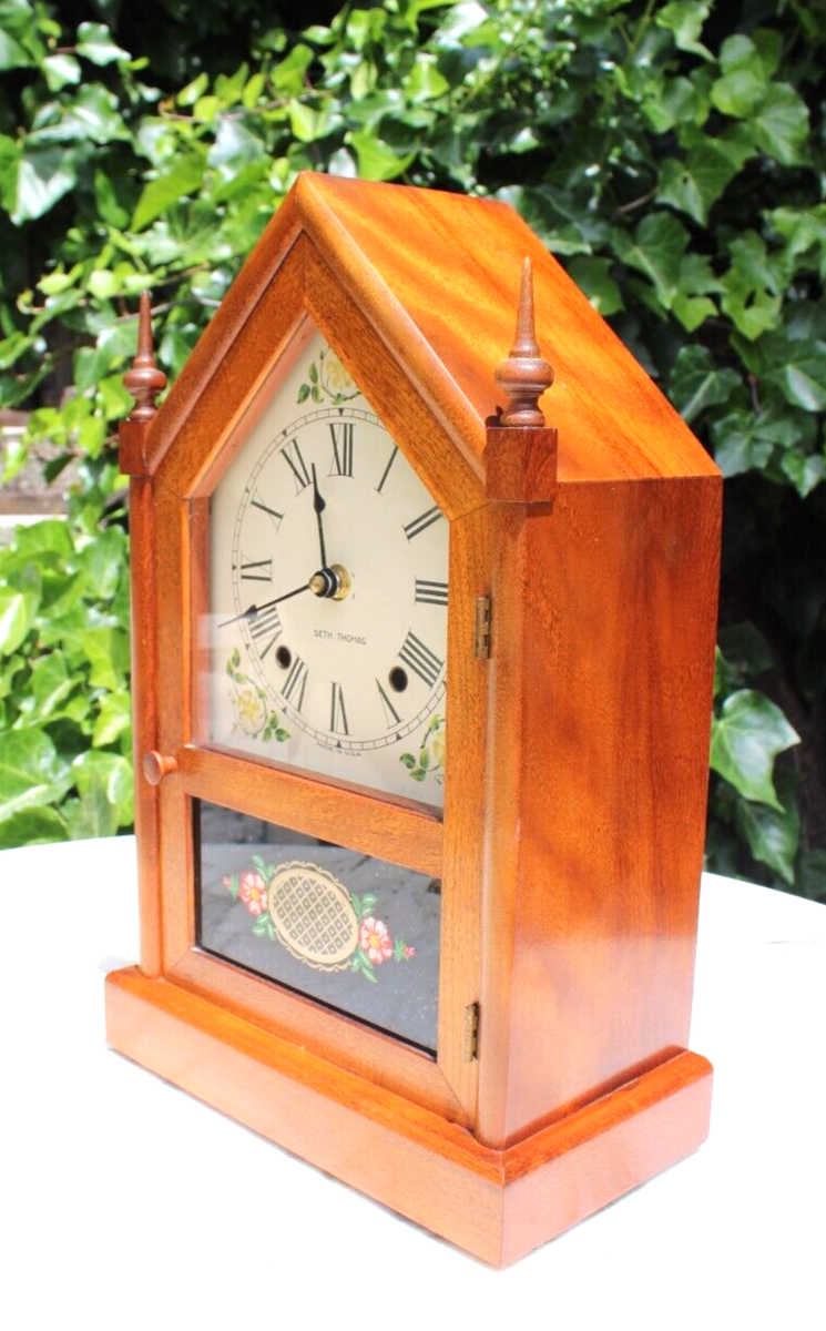 Vintage SETH THOMAS SHARON 7W WALNUT MANTEL CLOCK w/ Quartz