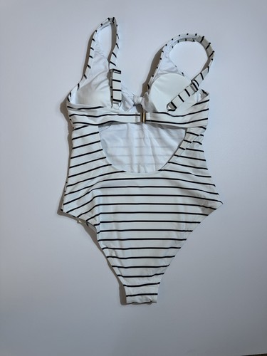 CUPSHE Einteiler Badeanzug Damen Bademode Jacquard tiefer V-Ausschnitt gestreift Gr. L - Bild 5 von 6
