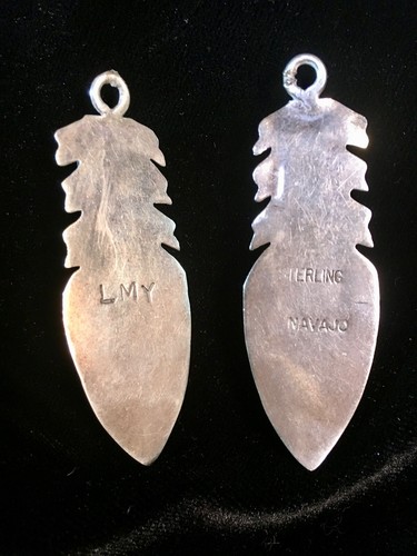 Larry Moses Yazzie Sterling Inlay Feather Pendants/Earrings, Navajo - Picture 3 of 3