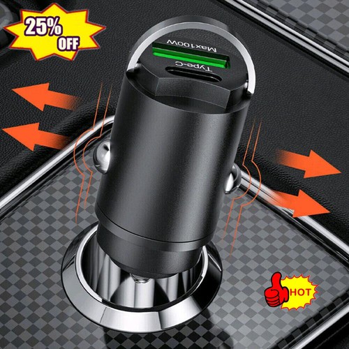 Mini Dual USB Type-C PD Car Phone Charger 100W Fast Accessories Adapter E0W1 - Zdjęcie 2 z 12