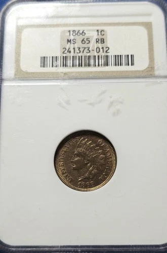 1866 Indian Head Penny MS 65 RB. Pleasing Color!!!