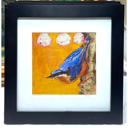 M (Molly) Reeves framed art print nuthatch "Hatch Two" 14.5x14.5 Signed Numbered