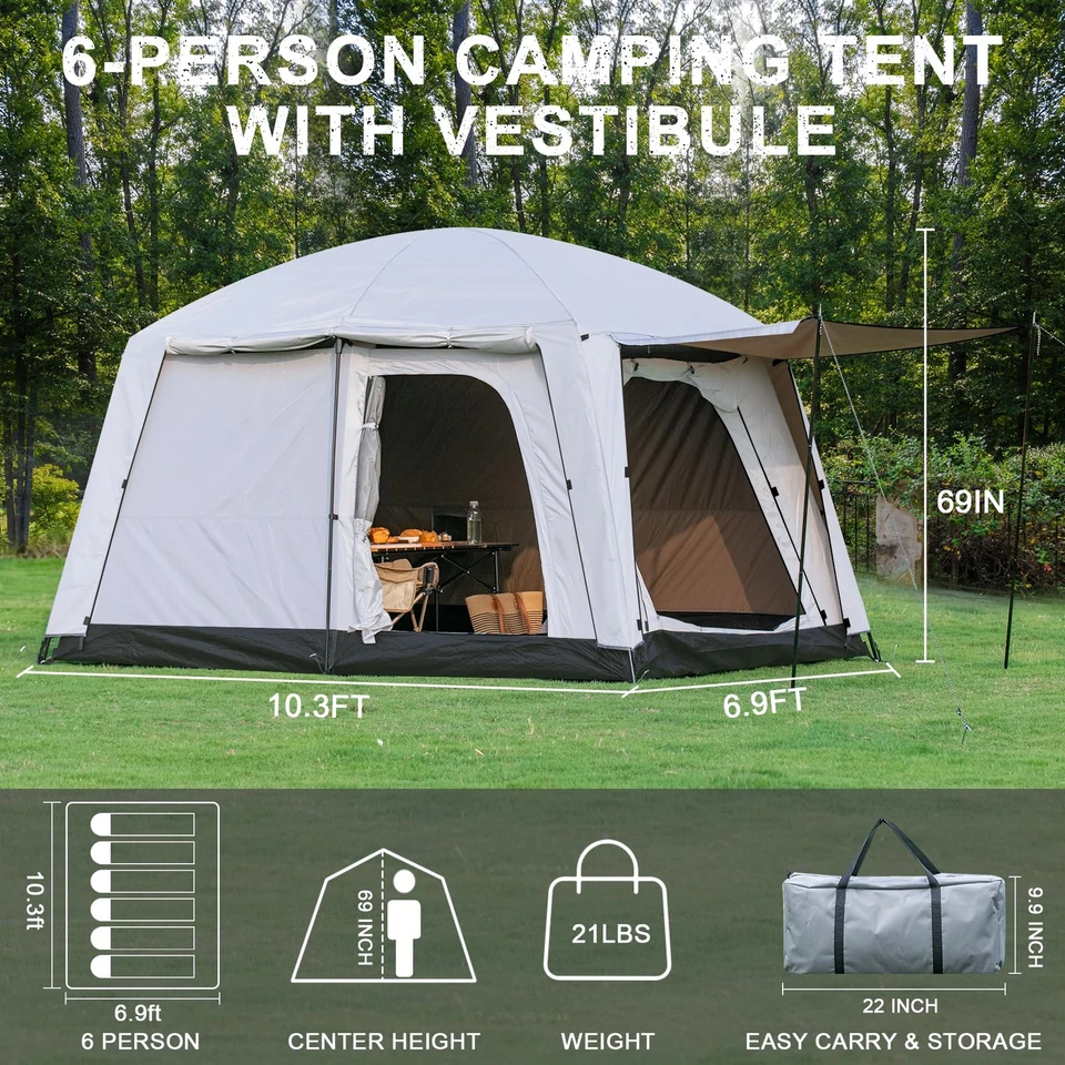 4-6 Person Camping Tent, Large Family Cabin Tents with Porch & Rainfly, Doubl... - Image 2 of 4