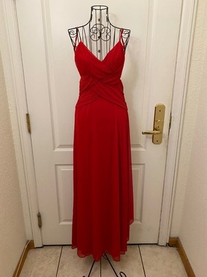 Vintage Women BCBGMAXAZRIA Red Chiffon Tulle Maxi A-line Dress Gown Size  Small