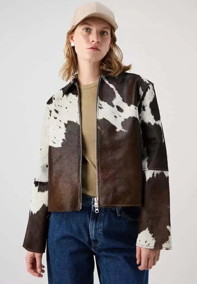 Genuine Cowhide Leather Jacket for Women | Natural Hair-On Cow Skin Gift For Her