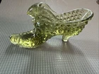 Vintage Fenton Art Glass Olive Green Hobnail Cat Head Shoe~Slipper~Heel~Boot