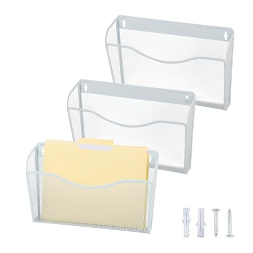 3 Single Pocket Mesh Hanging File Organizer, Vertical Wall 3 Pack White - Picture 2 of 8