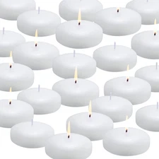 flamecan 12 Pack Floating Candles 3” White Unscented Dripless Wax Burning Can...
