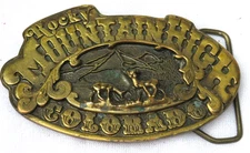 Vintage Rocky Mountain High Colorado BRASS Belt Buckle 1975 ADEZY- DENVER