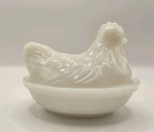 Vtg Hazel Atlas White Milk Glass Chicken Hen on Nest 4" Covered Dish Farmhouse