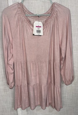 NWT WONDERLY Women s M Medium Pink Rose Ruffle Boho Tunic Top Long Shirt