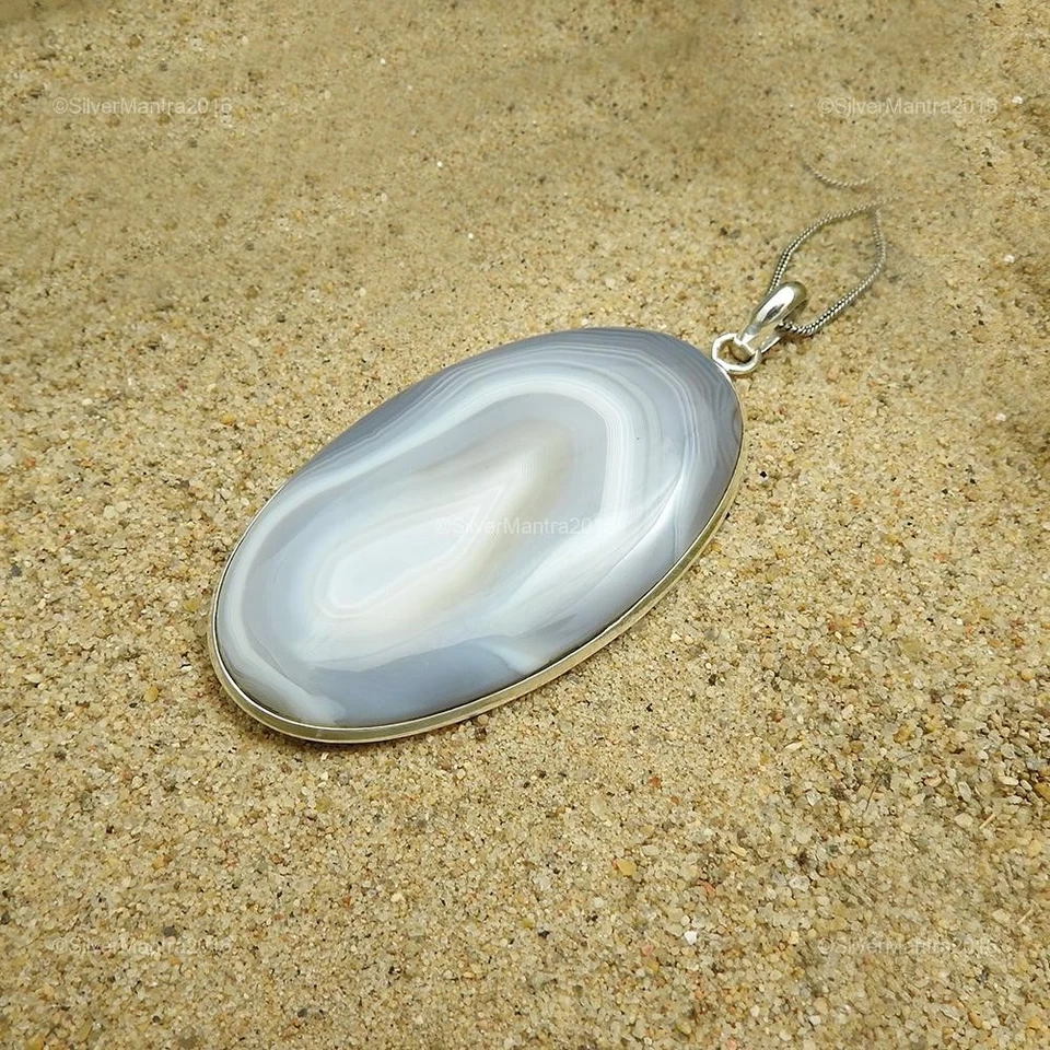 A Righe Pietra Onice Argento Sterling Massiccio Matrimonio Fatto a Mano Ciondolo - Immagine 4 di 4