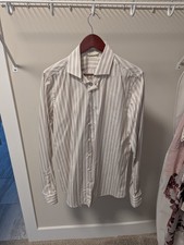 Suitsupply Light Brown Striped Cotton Tencel Dress Shirt 16L Extra Slim Fit