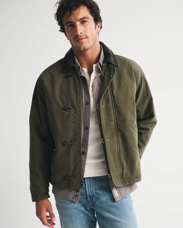 Abercrombie Canvas Fireman Clasp Jacket Olive Men's Workwear Coat image 4