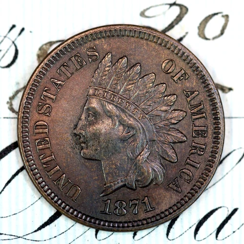 * 1871 * NEAR+ GEM BU MS INDIAN HEAD PENNY * FROM ORIGINAL COLLECTION