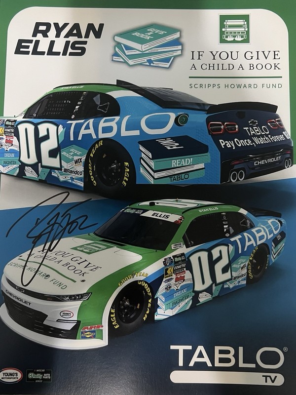SIGNED 2026 RYAN ELLIS “TABLO GIVE A CHILD A BOOK” #02 NASCAR OREILLY POSTCARD