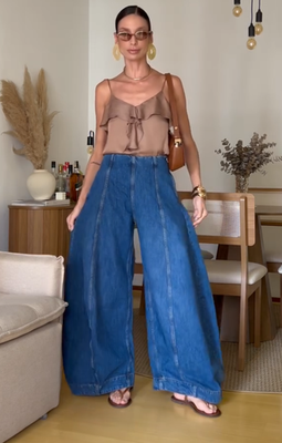 Zara ZW Collection Balloon High Waist Jeans Blue Size UK6 UK8 UK12