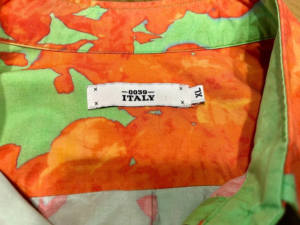 -0039- Italy Hemd Gr. XL Hemd Bluse Orange Grün Langarm relaxed gepflegt - Bild 4 von 4