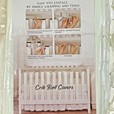 Crib Rail Covers Easy To Install  Wrapping & Tying - Color off white