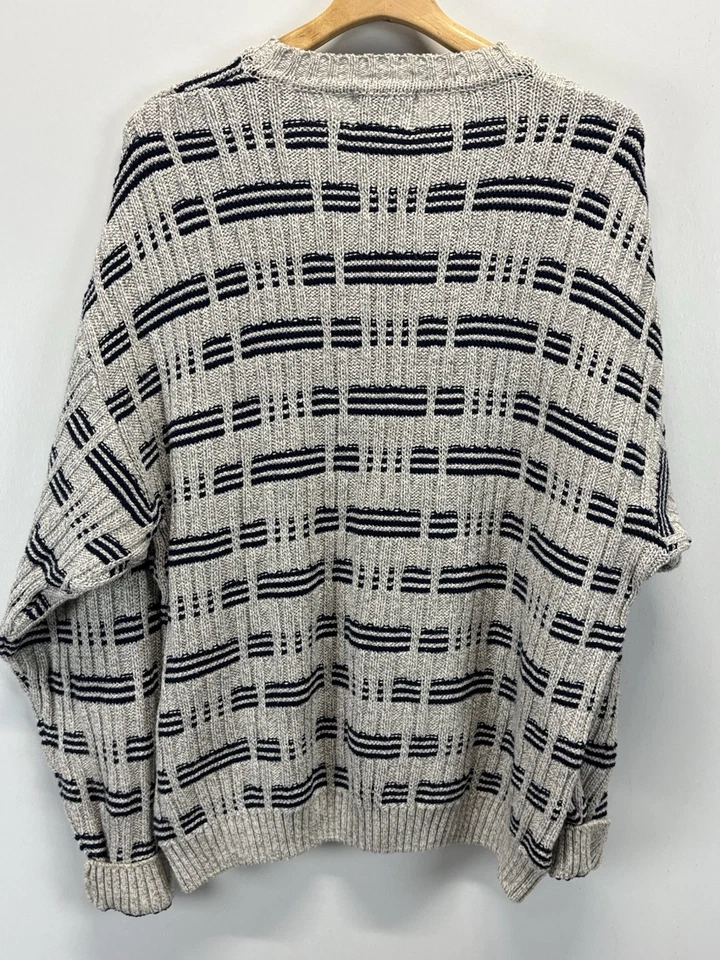 Suéter De Colección INC Talla X-Grande Para Hombres Gris Azul Marino Abuelo Grueso Hecho en 3D EE. UU. 90s Foto 3 de 4