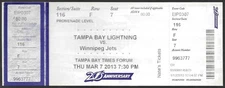 Tampa Bay Lightning vs Winnipeg Jets ticket stub March 7 2013
