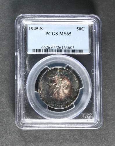 1945-S PCGS MS65 Walking Liberty Half Dollar 50c Uncirculated Coin USA Blue ink