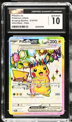 Pikachu EX 219/191 Ultra Rare Holo Surging Sparks 2024 Pokemon CGC 10 Gem Mint