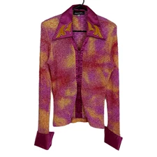 Hobby Horse Western Show Shirt Womens Large Pink Full Zip Riding Rhinestone