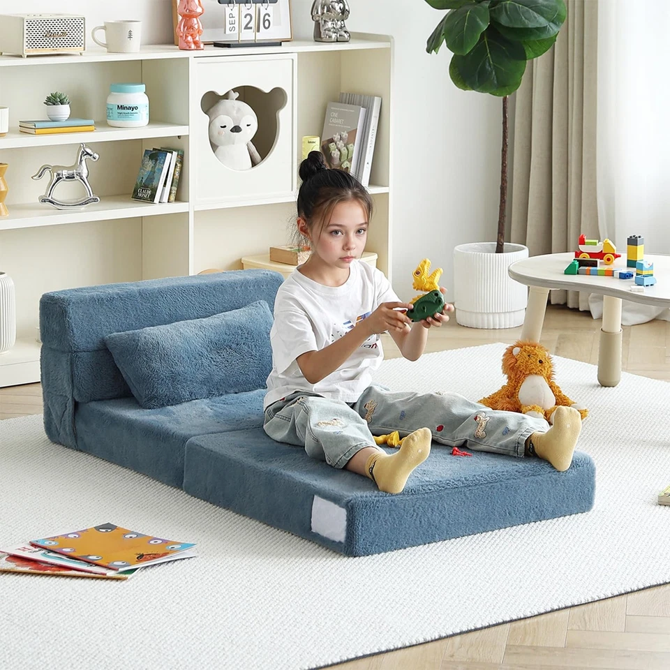 Sofá cama plegable para niños, colchón plegable cuádruple con almohada, sofá de felpa suave,... Foto 4 de 4