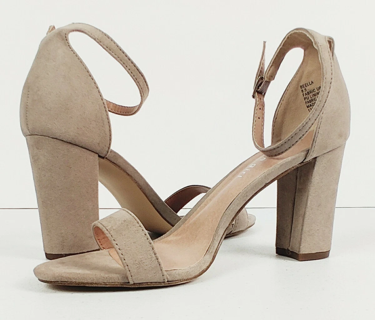 Beige suede block heel sandals top