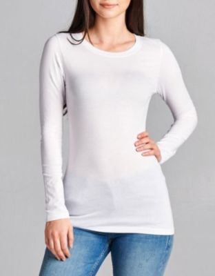 WOMENS CREW NECK LONG SLEEVE BASIC TOP COTTON STRETCH SLIM FITTED T SHIRT S-3X 