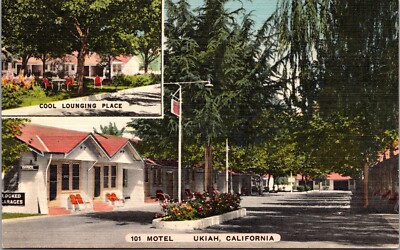 Linen Postcard 101 Motel on U.S. 101 in Ukiah, California