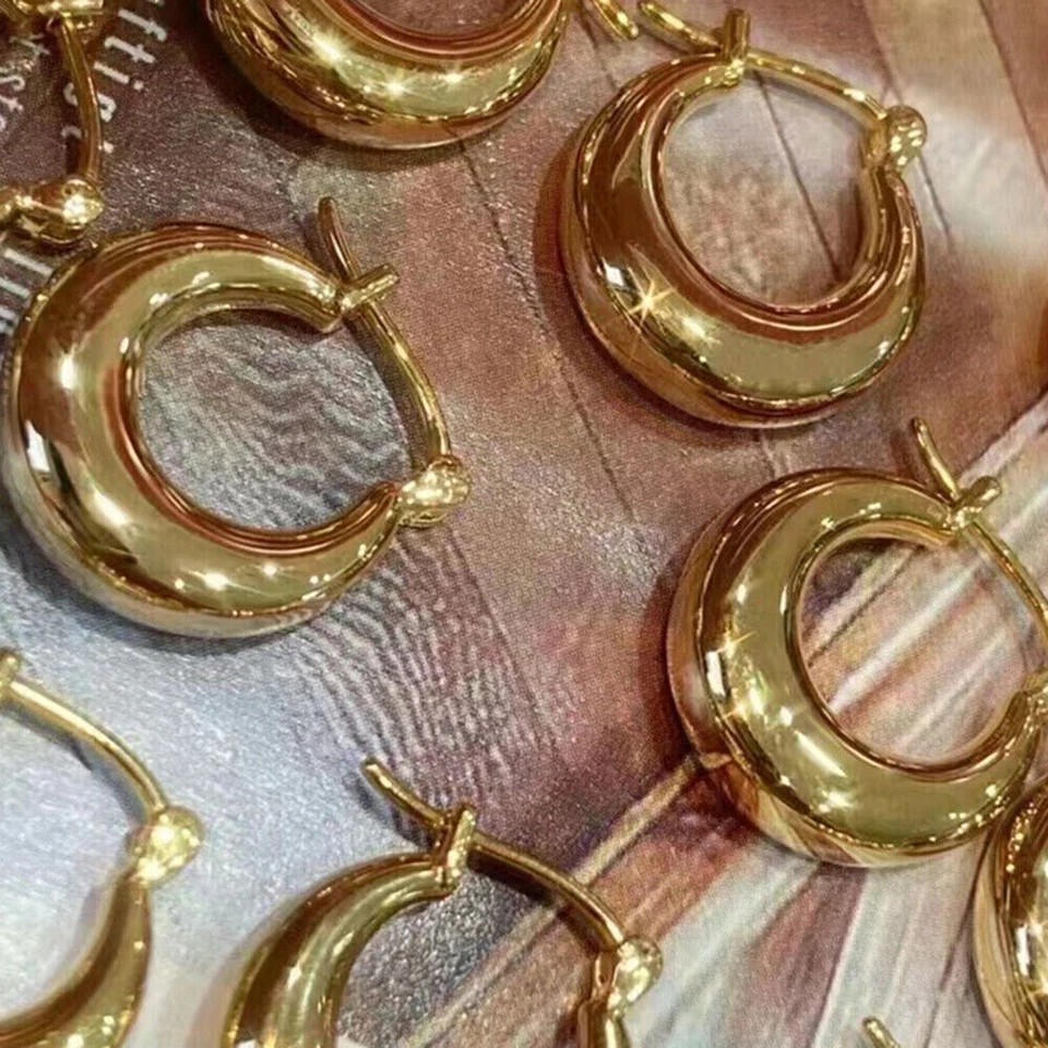 Real Au750 18K Yellow Gold Hoop Earrings Lucky Circle Shaped Earrings For Women - Image 3 of 4