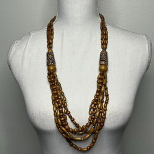 Multi Strand Brown Wooden Necklace Boho Hippie Cottage