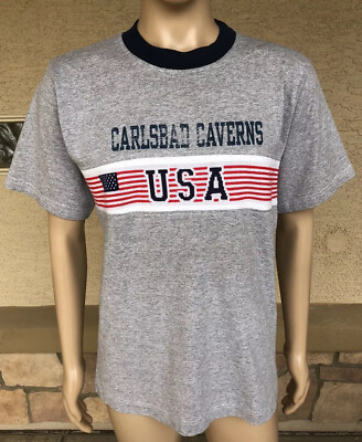 Vintage 90s Carlsbad Caverns USA T Shirt Size Small Medium USA Made Sun Triangle