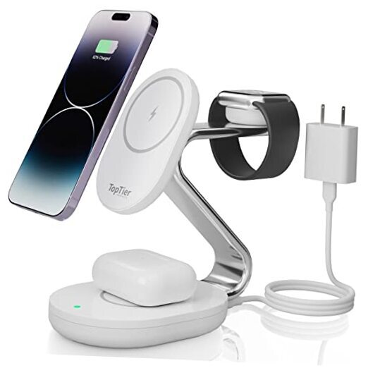 TopTier 3 in 1 Magsafe Wireless Charging Station, 20W Total,15W iPhone White