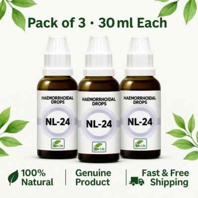 New Life NL-24 Haemorrhoidal Drops | Homeopathic | Pack of 3 | 30ml Each | USA