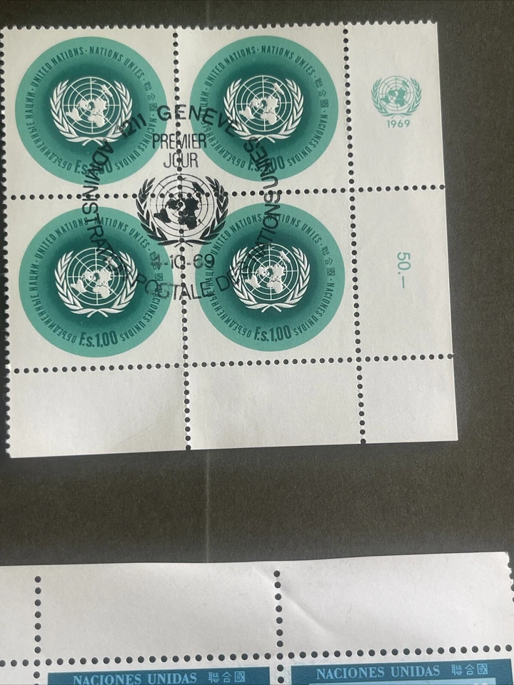 U.N. 1969-70,Geneva CTO Cancelled 5 Blocks Of 4 Stamps Each, MLH, See Photos - Image 3 of 4