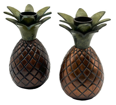 Pineapple Shaped Candle Holders, Use with Tapers, Tropical Decor Set of 2