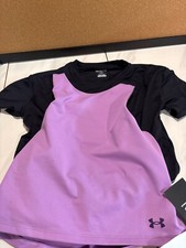 2pcs Set Under Armour Girls Purple Black Short Sleeve Shirt Tank Top YM/YL NWT