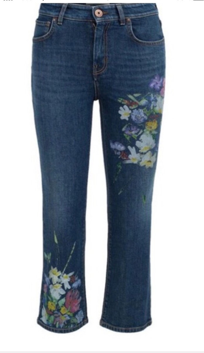 【送料&関税込】Weekend Max Mara Floral Printed Cropped Trou Weekend Max Mara Floral Painted Crop Denim Trousers, Jeans