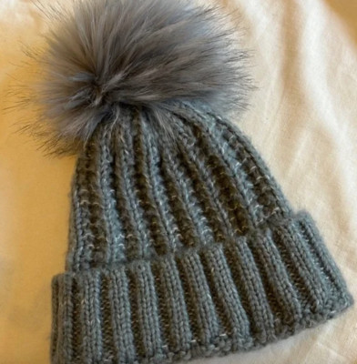 KYI KYI SLOUCHY GREY BEANIE WITH LARGE FUR POM Fold Up Faux Fur Pom Beanie – Kyi Kyi main image 4