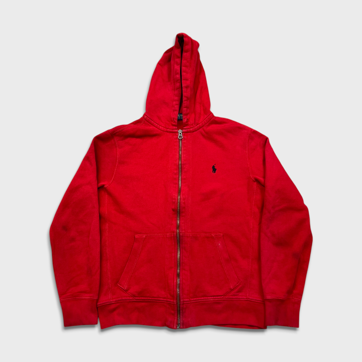 Polo Ralph Lauren felpa con cappuccio uomo media rossa pony full zip waffle