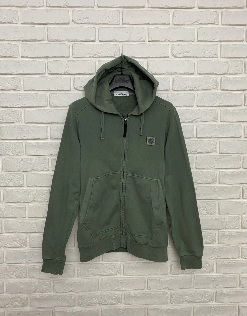 Men s Stone Island Patch Program 2014 Cotton Zip Hoodie Olive