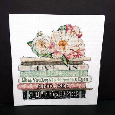 Completed Finished Cross Stitch Book stack Flower Love is Mothers Friend Gift