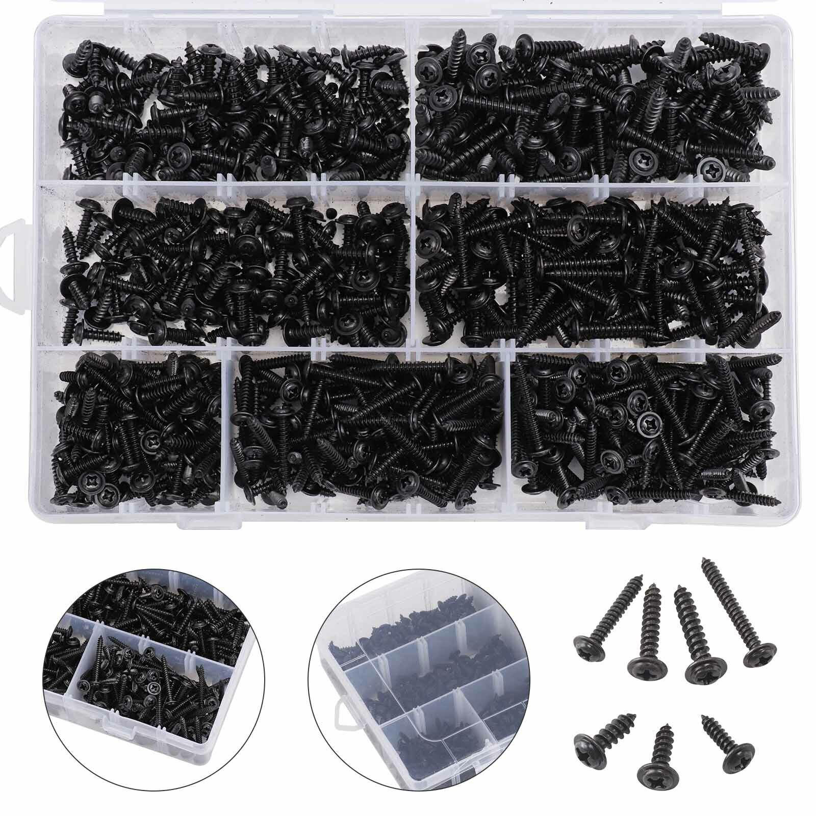 700Pcs Assorted Box of Black Self Tapping Screws Flanged