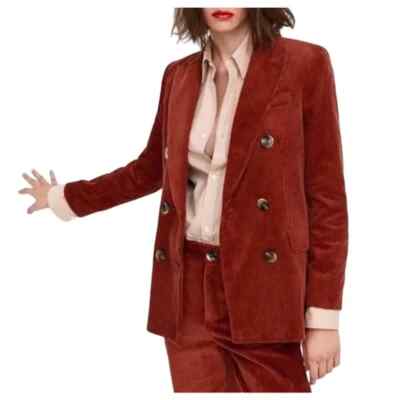 zara burnt orange double breasted Corduroy blazer sz M