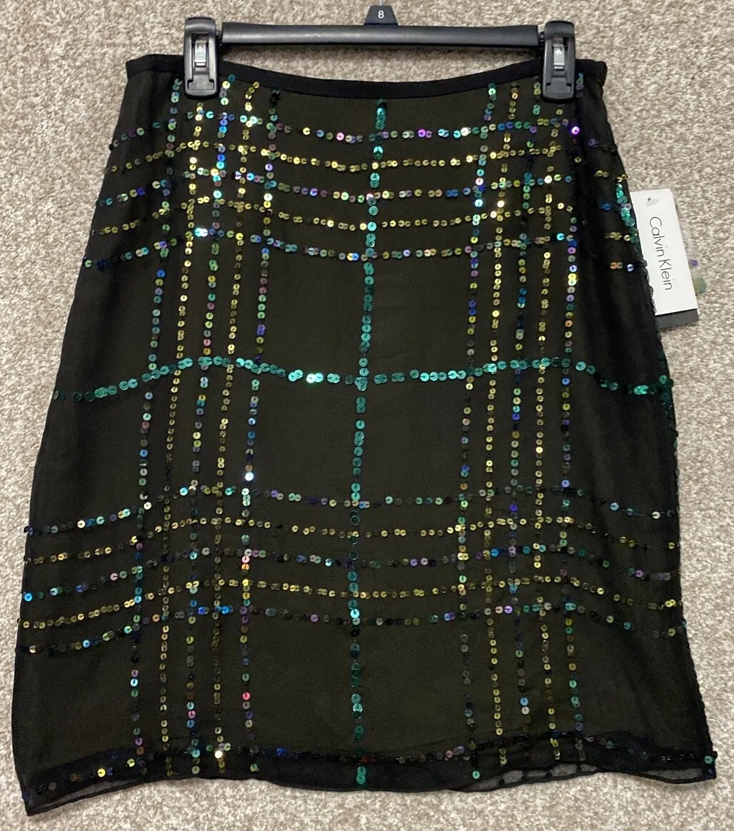 Calvin Klein Womens Silk Sequin Embellished Mini Skirt Size 6 NWT NEW