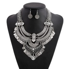 Halskette ethno collier statement Bohemian groß Ohrhänger Set Weihnachtsgeschenk